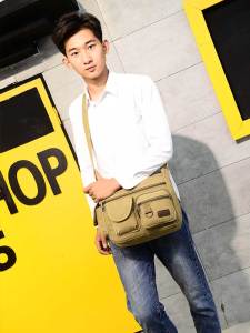 Casual Canvas Shoulder Bag for Men Fashionable Travel Crossbody Bag Business OL Pure Color Soft Foldable Polyester Lining