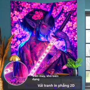 VIKAMA Neon Anime Samurai Hoa Anh Đào Treo Tường Thảm Polyester Hình Chữ Nhật Phòng Game Phòng Ngủ Esports Thẩm Mỹ Trang Trí Nhà