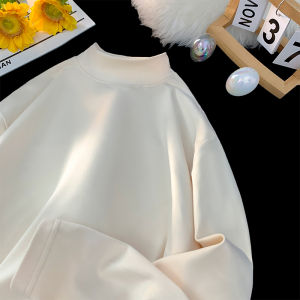 Double-Sided Velvet V-Neck Long Sleeve T-Shirt Mens Summer Heavyweight American Style Base Layer Shirt Couples White Hoodie