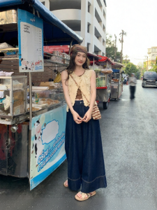 NIHAOKANONG | Quần Jeans Chân Rộng Dài Đến Hông Co Giãn Thoải Mái