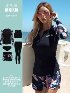 Long Sleeve Womens Wetsuit Two Piece Surfing Swimming Suit Slimming Belly Cover up Diving Clothes Nylon Material for Diving