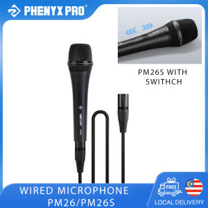 Phenyx Pro PM-26/26S Wired Vocal Microphone Professional Supercardioid Dynamic Handheld Mic with XLR Cable Clip Bag for Karaoke Singing Stage Studio