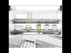 Giá bát cố định dạng chữ V Eurogold EP160 inox 304 lắp tủ bếp trên rộng 600mm 2 tầng úp bát đĩa