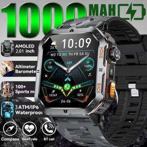2025 New 2.01 inch Rugged Military 1000mAh GPS Tracker Compass LED Flashlight Battery Waterproof Bluetooth Call Men Smartwatch