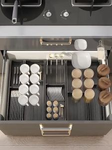 Aluminum Adjustable Cutlery Drawer Organizer Flatware Drawer Tray for Silverware Serving Drawer Organizer Storage Box Adjustable Cutlery Tray for Kitchen Utensil Holder Flatware Living Room Space Aluminum