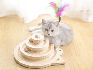 🌟LOCAL STOCK🌟PET CAT KITTEN WOODEN TOY WITH BALLS - TWO LAYERS