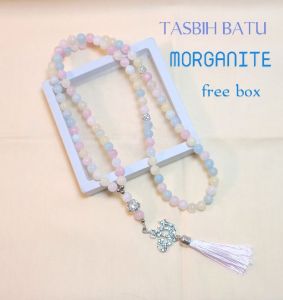 TASBIH BATU MORGANITE ORIGINAL 99 BUTIR LAFAZD ALLAH FREE BOX
