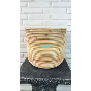 Cover Pot Anyaman Rotan Bulat Model Ulir Ukuran M Dekorasi Ruangan Pajangan Rumah