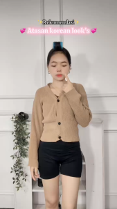 Onefashionmall Knit Atasan Lengan Panjang Wanita Rajut V-Neck Layer Long Sleeve Blouse Top SL038