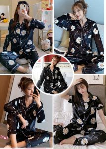 พร้อมส่ง ชุดนอนซาตินเดซี ชุดนอนแฟชั่น ชุดนอนแขนยาวขายาว ผ้าซาติน พิมพ์ลายน่ารัก [พร้อมส่ง]