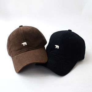 หมวกเบสบอลปักลายหมีขั้วโลกสำหรับผู้หญิงผ้าคอตตอนหมวกคู่กันแดดหมวกแก๊ปโผล่ย้อนยุคสำหรับผู้ชาย