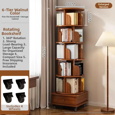 OME | 360 Degree Rotating Bookshelf Childrens Student Floor Standing Library Large Capacity Multi-layer Living Room Storage Rack
