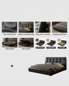 MEIZHAISHENGHUO | Genuine Leather Modern Luxurious Large Bed for Master Room 2m x 2.2m
