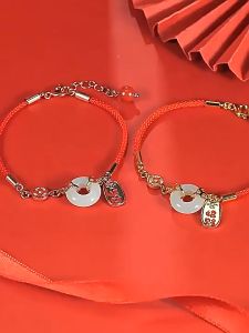 18K Saudi Gold Pawnable Natural Hotan Jade Peace Buckle Bracelet Female