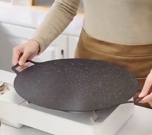 Wajan pemanggang bulat Korea anti lengket portabel Universal panci penggorengan perjalanan berkemah