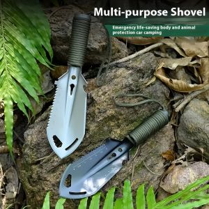 8-in-1 Multi-Purpose Camping Shovel - Heavy-Duty Metal Survival Tool with Serrated Edge Ergonomic Handle & Carabiner Clip