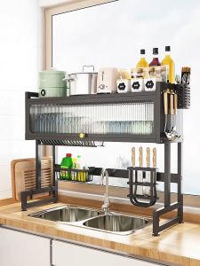 ชั้นวางจาน 65-125CM รุ่น 2 ชั้น ชั้นวางจาน สแตนเลส ชั้นวางคร่อมอ่าง มีดิจิทัล 2 ชั่วโมง กระบวนการเสริมจมูกที่เป็นเรื่องง่าย สมบูรณ์สแตนเลส