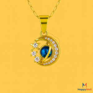 HappyRabbit - Kalung Liontin Bulan & Bintang Biru Permata Zirkon | Titanium Steel 18K Anti Karat HR11027