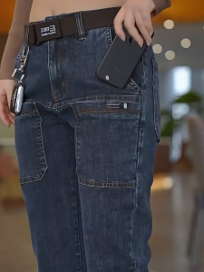 6 Pockets Jeans Cargo Pants for Man Skinny Denim Pants Straight Leg Jeans Loose Fit for Men