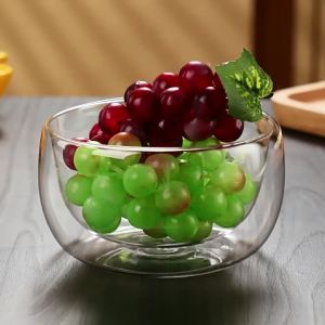 YWDL 300/500ml Clear Double Layer Glass Bowl Heat-resistant Fruit Salad Bowl  Kitchen Glassware For Soup Cereal Dessert Bowls
