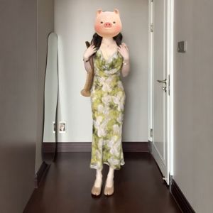 CHANGTONG | Vintage Mature Style Halter Print Dress