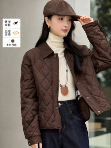 Vimly | Retro Brown Lapel Quilted Jacket Warm