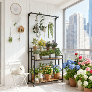 TMCG | Mobile Multi-level Wooden Iron Flower Stand