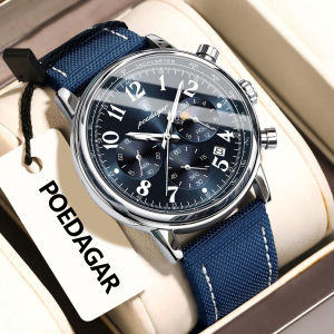 POEDAGAR Military Luxury Men Wristwatch Waterproof Luminous Chronograph Date Quartz Man Watch Nylon Leather Sports Mens Watches