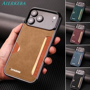 PU Leather Phone Case for iPhone Air 17 16 15 14 13 12 11 Pro Max 16E Mini XS XR SE 7 8 Plus SE Retro Card Holder Wallet  Cover