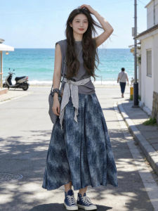 LIRUSHAN | Summer Sleeveless Dress for Women Pear Shape Fit Tie Dye Blue