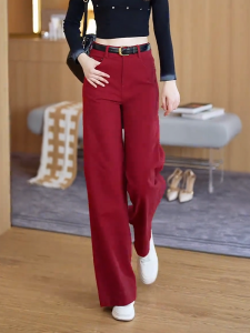 MANMI | High Waisted Slim Red Straight Leg Pants