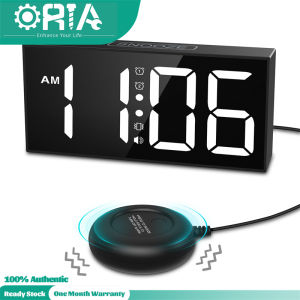 ORIA Loud Digital Alarm Clock Vibrating Led Alarm Clock for Students Deep Sleepers 7.5 Inch Desk Clock with Vibration Adjustable Volume Brightness