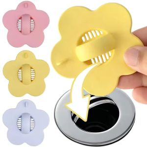 Leak Proof Anti Clogging Removable Flower Shaped Silicone Hair Catcher 2 in 1 Easy Clean for Bathroom Kitchen