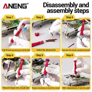 ANENG | ANENG 5-in-1 Magnetic Precision Screwdriver Set S2 Alloy Steel Bits Aluminum Handle Electronics Repair Tool Kit for Technicians