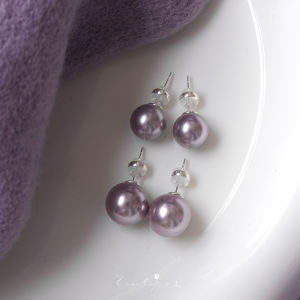 Elegant Purple Pearl Stud Earrings French Classic Style Gentle Fashion Jewelry ManTaRose Silver Plated Geometric Pattern for Women