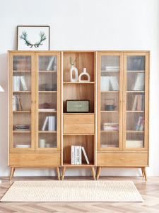 YUANSHI YUANSU | All Solid Wood Oak Storage Cabinet with Glass Doors
