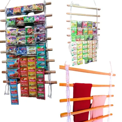 Rak Jajanan Warung Rak Rencengan Rak Gantungan Kopi Sachet Rak warung Jualan Snack Rak Minuman Rak Display Jualan Rak kayu gantungan Kertas Kado Rak tempat gantungan serbaguna