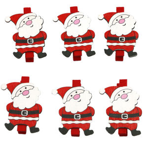(6 pieces/bag)45mm Christmas Decorative Wooden Clips New Year Gift Celebration Holiday Clips Postcard Wall Hanging Packaging DIY Handmade for Securing Postcard Wall Display