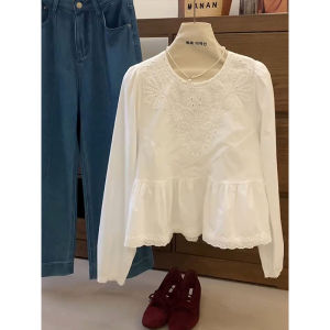 เสื้อเชิ้ตคอโปโลผู้หญิงทรงหลวมสไตล์ฝรั่งเศส ปักลาย แขนยาว ทรงปกติ ฤดูใบไม้ผลิและฤดูใบไม้ร่วง