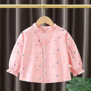 Áo Sơ Mi Trẻ Em in Hoa Thời Trang Mùa Xuân Thu Dài Tay Cổ Đứng Cotton Pha Trộn Thoải Mái Cho Bé Gái Từ 9 Tháng Đến 18 Tuổi