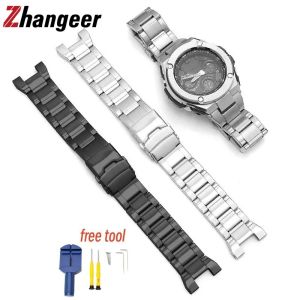 Zhangeer สายรัดนาฬิกาข้อมือแบบพับสายนาฬิกาแท่งสแตนเลสสตีล304L สำหรับ Casio GST W300 G 400G B100 S110 S120 S310 W110กันน้ำอุปกรณ์เสริมสายนาฬิกากันน้ำพร้อมเครื่องมือ