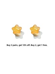 Original Cute Resin Earrings Versatile No Piercing Required S925 Pure Silver Yellow Star Womens Fashion Jewelry Ear Decor