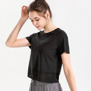Yeon-yeon Womens Fitness Top Short Sleeve Nylon Loose Type Yoga and Fitness Equipment Training Shirt Quick Dry Fashion