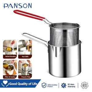 PANSON Mini Deep Fryer Pot With Strainer Kitchen Cooking Pot Oil-saving 304 Stainless Steel