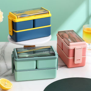[Cao cấp] Hộp cơm văn phòng Lunch Box 2 tầng 1400ml Hộp cơm nhiều ngăn tiện dụng có ngăn đựng canh Hộp cơm trưa tặng kèm muỗng nĩa