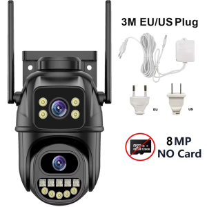 Camera Giám Sát CCTV IP PTZ 4K 8MP Hai Ống Kính Hai Màn Hình Zoom 5X WiFi Ngoài Trời An Ninh Gia Đình Bảo Vệ 6MP