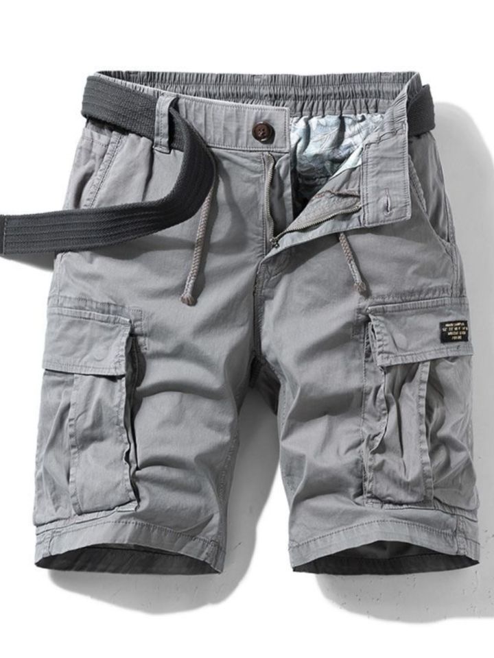 Summer Mens Loose Cotton Workwear Shorts Multi-Pocket Button Casual Pants American Trendy Brand Breathable Five-Quarter Pants