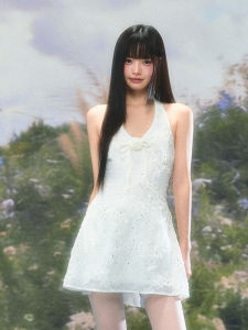 Weekend hub | Atmospheric A-Line Dress With 3D Flower and Sequin Halterneck Slimming Design