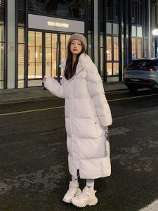 Korean Style Womens down Cotton Jacket Long Loose Thick Winter Coat over Knee Length Student Uniform Winter Outerwear