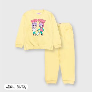 Bộ dài tay cho bé gái Bigfox Miss Meow thu đông bộ nỉ bông bé gái in hai cô gái Good Vibes size trẻ em 3 4 5 6 7 8 9 10 11 tuổi